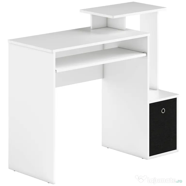 HOMCOM Birou modern pentru PC, birou pentru computer cu raft pentru tastatura, raft si spatiu de depozitare din material, 100x40x86.6cm, alb si negru
