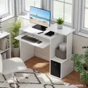 HOMCOM Birou modern pentru PC, birou pentru computer cu raft pentru tastatura, raft si spatiu de depozitare din material, 100x40x86.6cm, alb si negru 