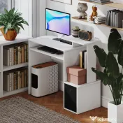 HOMCOM Birou modern pentru PC, birou pentru computer cu raft pentru tastatura, raft si spatiu de depozitare din material, 100x40x86.6cm, alb si negru 