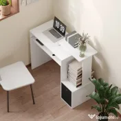 HOMCOM Birou modern pentru PC, birou pentru computer cu raft pentru tastatura, raft si spatiu de depozitare din material, 100x40x86.6cm, alb si negru 