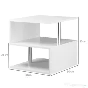 Masuta living cu 2 etajere, din lemn si fier, sustine maxim 10kg, 50x50x50cm alb HOMCOM | Aosom RO 
