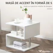 Masuta living cu 2 etajere, din lemn si fier, sustine maxim 10kg, 50x50x50cm alb HOMCOM | Aosom RO 