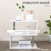 Masuta living cu 2 etajere, din lemn si fier, sustine maxim 10kg, 50x50x50cm alb HOMCOM | Aosom RO 