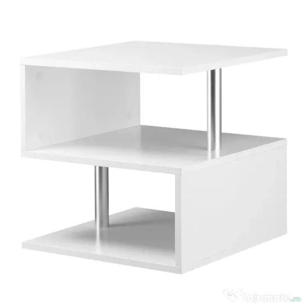 Masuta living cu 2 etajere, din lemn si fier, sustine maxim 10kg, 50x50x50cm alb HOMCOM | Aosom RO