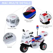 HOMCOM Motoreta Electrică 3 Roti pentru Copii cu Efecte Sonore și Luminoase, Include Muzică, 112x51x72.5cm | Aosom Romania