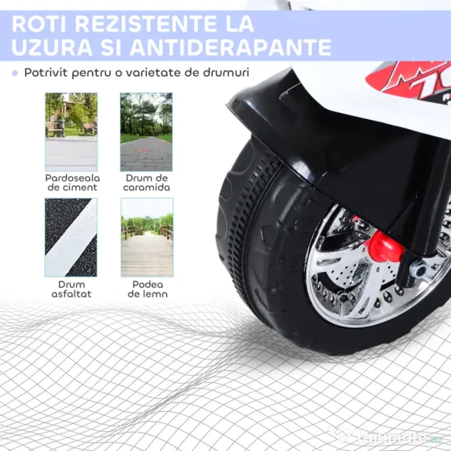 HOMCOM Motoreta Electrică 3 Roti pentru Copii cu Efecte Sonore și Luminoase, Include Muzică, 112x51x72.5cm | Aosom Romania