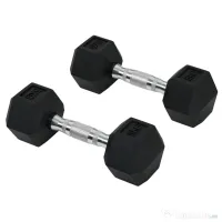 HOMCOM Set 2 Gantere Hexagonale, 5kg Fiecare, din Cauciuc cu Mâner Anti-alunecare, pentru Antrenament și Fitness, Negru | Aosom Romania 