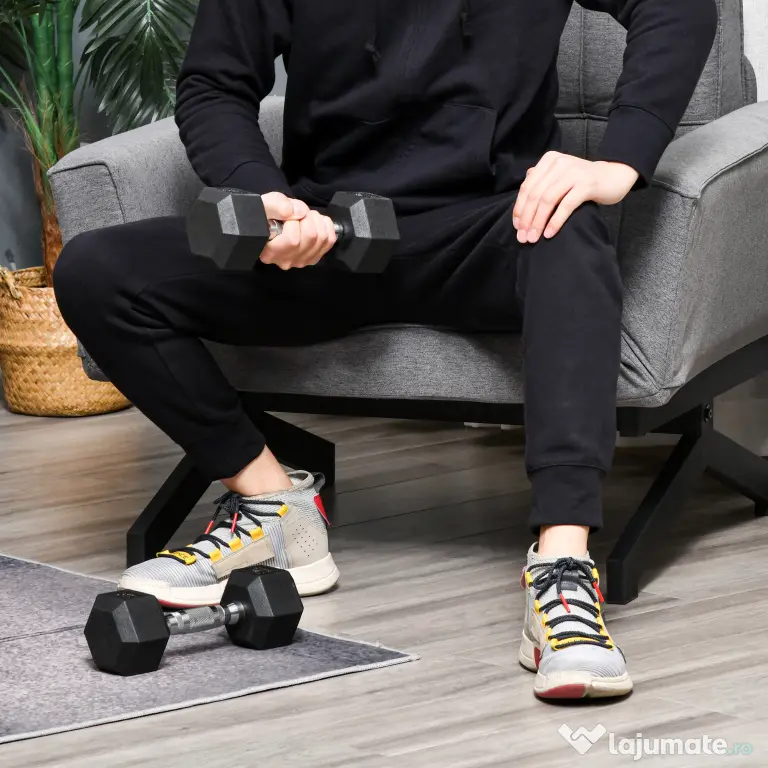 HOMCOM Set 2 Gantere Hexagonale, 5kg Fiecare, din Cauciuc cu Mâner Anti-alunecare, pentru Antrenament și Fitness, Negru | Aosom Romania