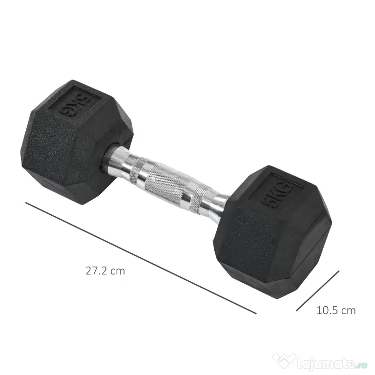 HOMCOM Set 2 Gantere Hexagonale, 5kg Fiecare, din Cauciuc cu Mâner Anti-alunecare, pentru Antrenament și Fitness, Negru | Aosom Romania