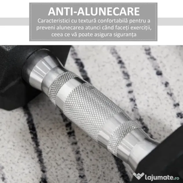 HOMCOM Set 2 Gantere Hexagonale, 5kg Fiecare, din Cauciuc cu Mâner Anti-alunecare, pentru Antrenament și Fitness, Negru | Aosom Romania
