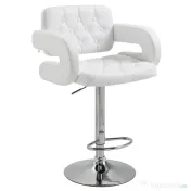 HOMCOM Scaun inalt de bar cu Spatar si Brate, Reglabil, Rotativ din Piele sintetica Alba, pentru Bucatarie sau Pub, 64x50x94-114cm | Aosom Romania