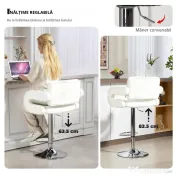 HOMCOM Scaun inalt de bar cu Spatar si Brate, Reglabil, Rotativ din Piele sintetica Alba, pentru Bucatarie sau Pub, 64x50x94-114cm | Aosom Romania