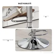 HOMCOM Scaun inalt de bar cu Spatar si Brate, Reglabil, Rotativ din Piele sintetica Alba, pentru Bucatarie sau Pub, 64x50x94-114cm | Aosom Romania