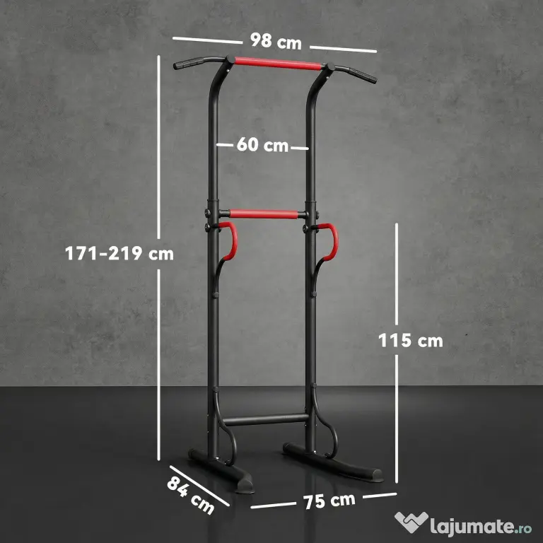 Bara tractiune, inaltime reglabila, manere captusite, din otel si PP, Negru-Rosu 98x84x171-219cm HOMCOM | Aosom Romania