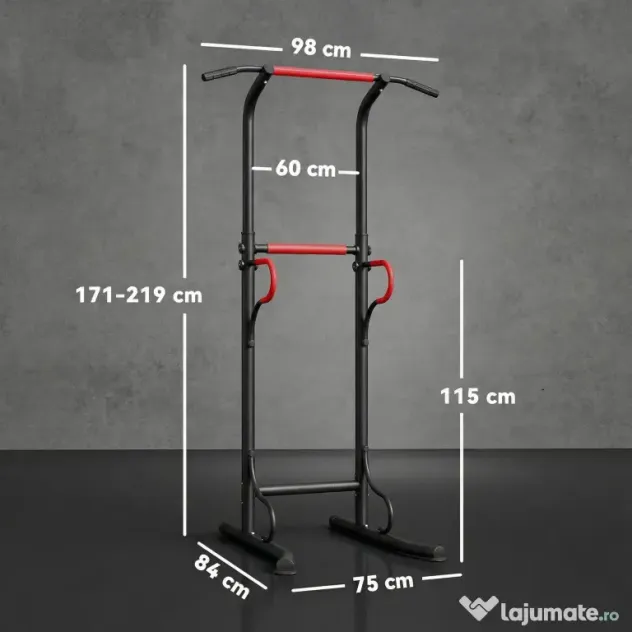 Bara tractiune, inaltime reglabila, manere captusite, din otel si PP, Negru-Rosu 98x84x171-219cm HOMCOM | Aosom Romania