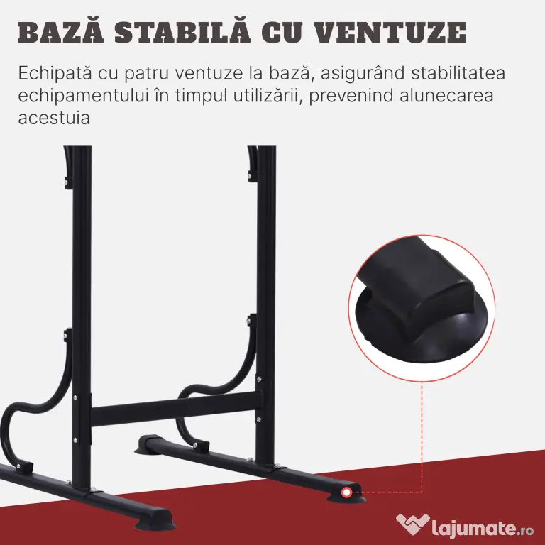 Bara tractiune, inaltime reglabila, manere captusite, din otel si PP, Negru-Rosu 98x84x171-219cm HOMCOM | Aosom Romania