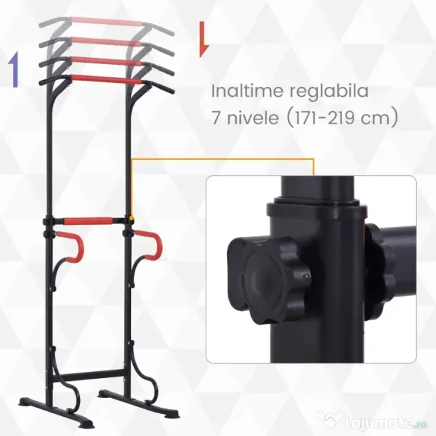 Bara tractiune, inaltime reglabila, manere captusite, din otel si PP, Negru-Rosu 98x84x171-219cm HOMCOM | Aosom Romania