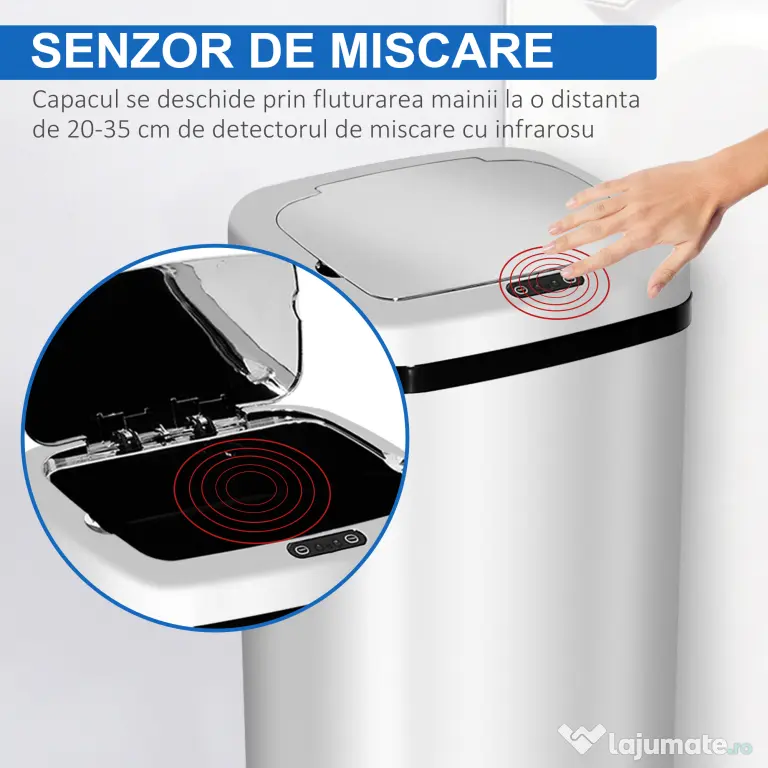 HOMCOM cos de gunoi cu senzor inox elegant 50L cu infrarosu | Aosom Romania