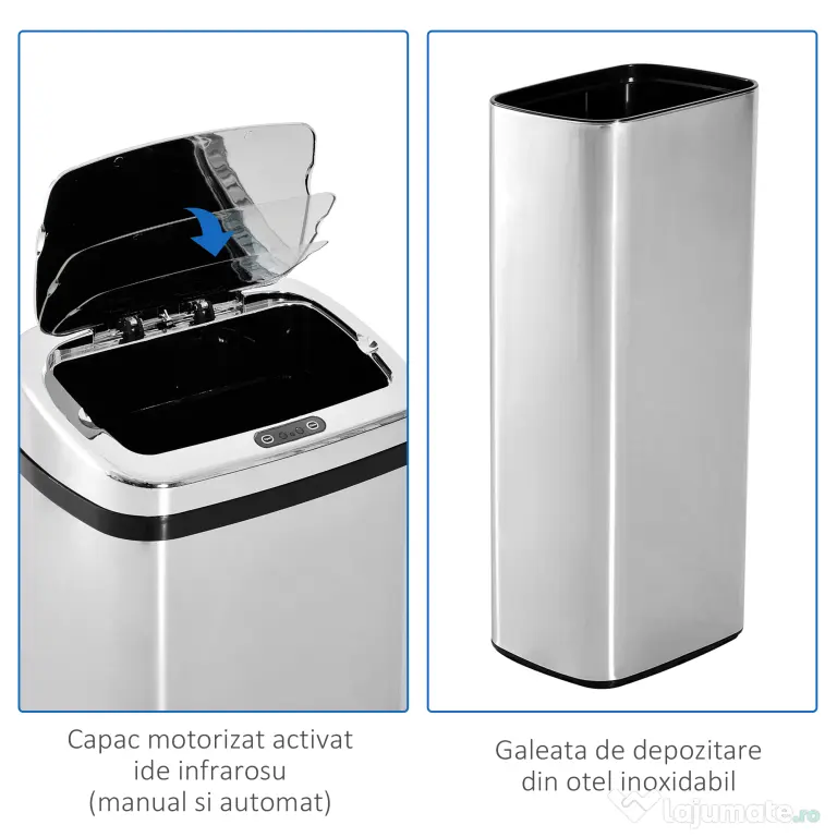 HOMCOM cos de gunoi cu senzor inox elegant 50L cu infrarosu | Aosom Romania