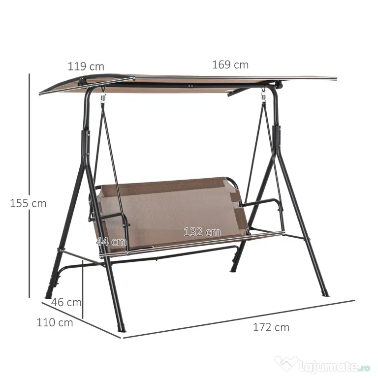 Balansoar de Gradina 3 Locuri Outsunny, Metal si Textilen, Maro 172x110x155cm | Aosom Romania