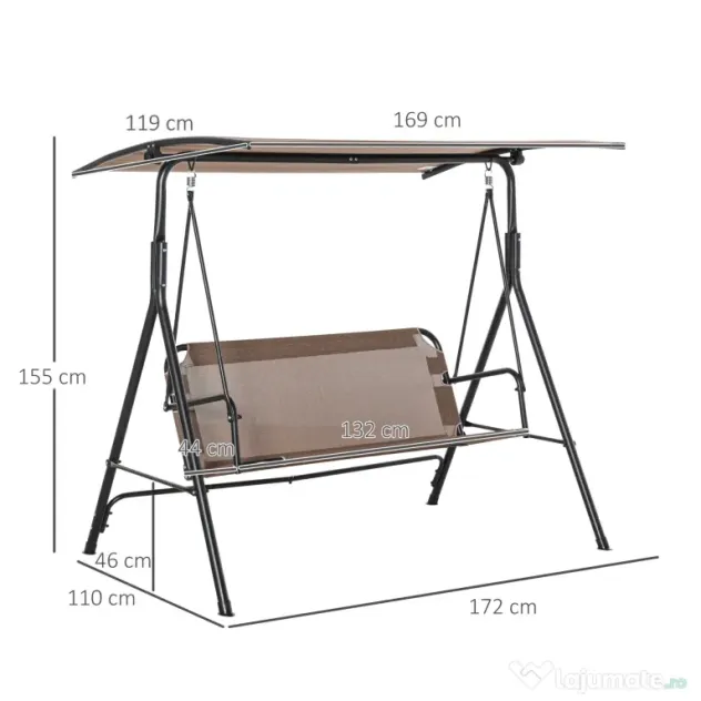 Balansoar de Gradina 3 Locuri Outsunny, Metal si Textilen, Maro 172x110x155cm | Aosom Romania