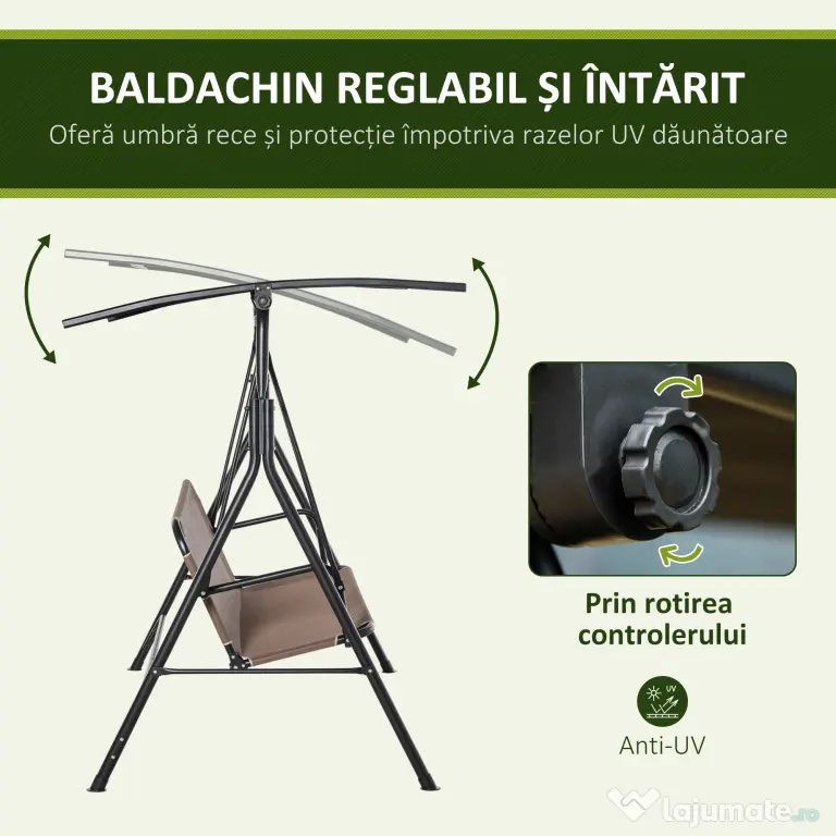 Balansoar de Gradina 3 Locuri Outsunny, Metal si Textilen, Maro 172x110x155cm | Aosom Romania