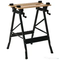 HOMCOM Banc de Lucru Pliabil cu 4 Menghine, Riglă și Unghiometru, Capacitate 150 kg, Negru și Lemn