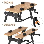 HOMCOM Banc de Lucru Pliabil cu 4 Menghine, Riglă și Unghiometru, Capacitate 150 kg, Negru și Lemn 