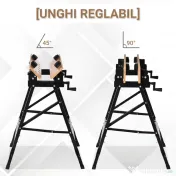 HOMCOM Banc de Lucru Pliabil cu 4 Menghine, Riglă și Unghiometru, Capacitate 150 kg, Negru și Lemn 
