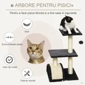 PawHut Copac pentru Pisici cu 3 Nivele cu Covor pentru Zgâriat în Formă de Arc, Copac de Zgâriat, 40x35x72 cm, Gri | Aosom Romania 