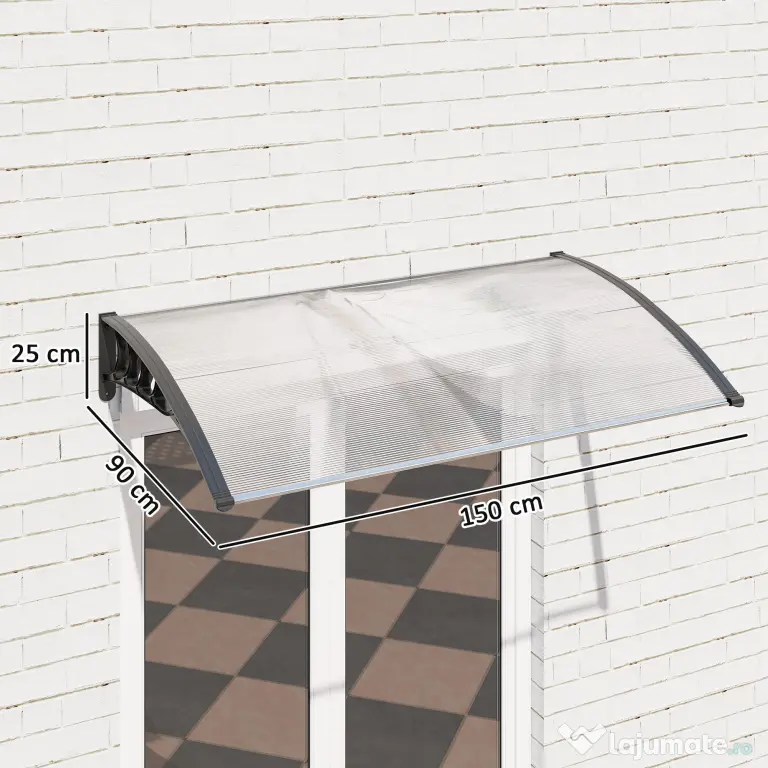 Outsunny Copertină Curbată pentru Exterior cu Panouri din Policarbonat și Sistem de Fixare Inclus | Aosom Romania