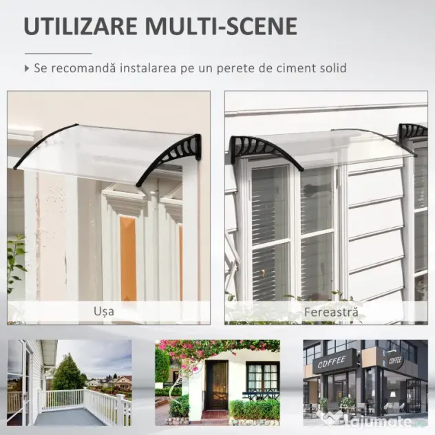 Outsunny Copertină Curbată pentru Exterior cu Panouri din Policarbonat și Sistem de Fixare Inclus | Aosom Romania