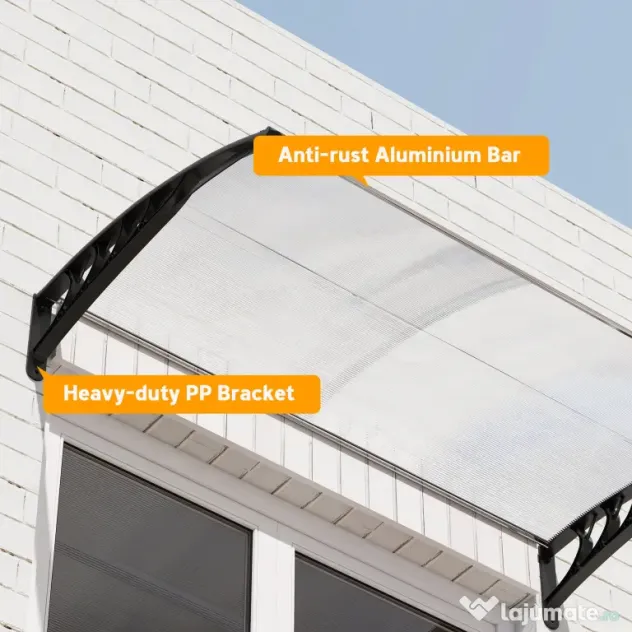 Outsunny Copertină Curbată pentru Exterior cu Panouri din Policarbonat și Sistem de Fixare Inclus | Aosom Romania