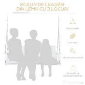 Outsunny Leagăn Suspendat pentru Exterior din Lemn de Brad cu Măsuță Rabatabilă și Suporturi pentru Pahare, Leagăn pentru Grădină sau Terasă cu 2-3 Locuri, Alb | Aosom Romania 