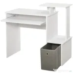 HOMCOM Birou Modern pentru PC cu Etajeră, Suport pentru Tastatură, Blat şi Sertar din Ţesătură, 100x40x86.6 cm, Alb | Aosom Romania