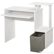 HOMCOM Birou Modern pentru PC cu Etajeră, Suport pentru Tastatură, Blat şi Sertar din Ţesătură, 100x40x86.6 cm, Alb | Aosom Romania 