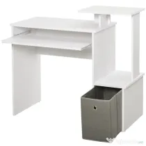 HOMCOM Birou Modern pentru PC cu Etajeră, Suport pentru Tastatură, Blat şi Sertar din Ţesătură, 100x40x86.6 cm, Alb | Aosom Romania