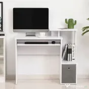 HOMCOM Birou Modern pentru PC cu Etajeră, Suport pentru Tastatură, Blat şi Sertar din Ţesătură, 100x40x86.6 cm, Alb | Aosom Romania 