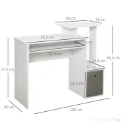 HOMCOM Birou Modern pentru PC cu Etajeră, Suport pentru Tastatură, Blat şi Sertar din Ţesătură, 100x40x86.6 cm, Alb | Aosom Romania 