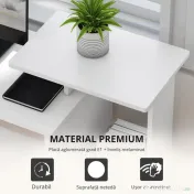 HOMCOM Birou Modern pentru PC cu Etajeră, Suport pentru Tastatură, Blat şi Sertar din Ţesătură, 100x40x86.6 cm, Alb | Aosom Romania 