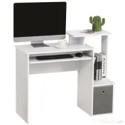 HOMCOM Birou Modern pentru PC cu Etajeră, Suport pentru Tastatură, Blat şi Sertar din Ţesătură, 100x40x86.6 cm, Alb | Aosom Romania 