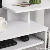 HOMCOM Birou Modern pentru PC cu Etajeră, Suport pentru Tastatură, Blat şi Sertar din Ţesătură, 100x40x86.6 cm, Alb | Aosom Romania 