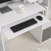 HOMCOM Birou Modern pentru PC cu Etajeră, Suport pentru Tastatură, Blat şi Sertar din Ţesătură, 100x40x86.6 cm, Alb | Aosom Romania 