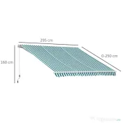 Outsunny Copertina Soare cu Brate de Exterior Reglare cu Manivela, Metal si Poliester, 295x250cm Verde si Alba 
