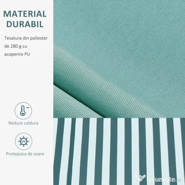 Outsunny Copertina Soare cu Brate de Exterior Reglare cu Manivela, Metal si Poliester, 295x250cm Verde si Alba