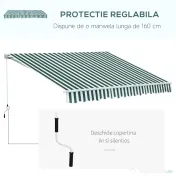 Outsunny Copertina Soare cu Brate de Exterior Reglare cu Manivela, Metal si Poliester, 295x250cm Verde si Alba 