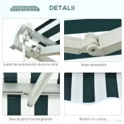 Outsunny Copertina Soare cu Brate de Exterior Reglare cu Manivela, Metal si Poliester, 295x250cm Verde si Alba 
