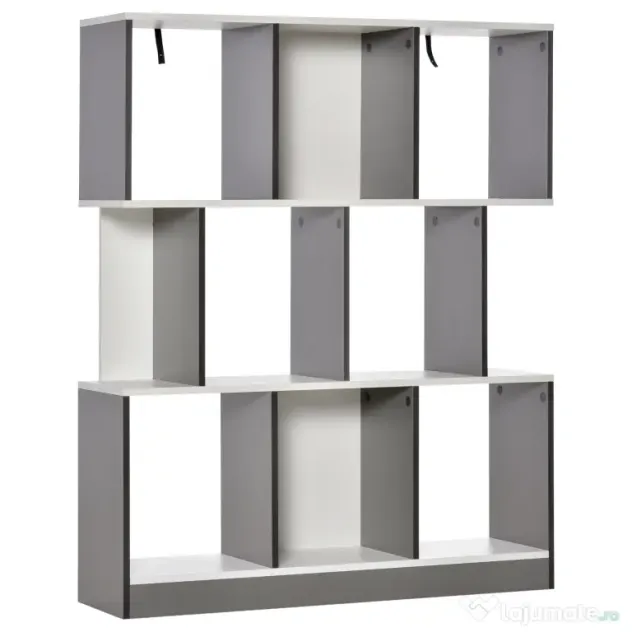 HOMCOM Bibliotecă Mobilă cu 8 Rafturi pentru Sufragerie și Dormitor, 100x24x124 cm, Gri Închis | Aosom Romania