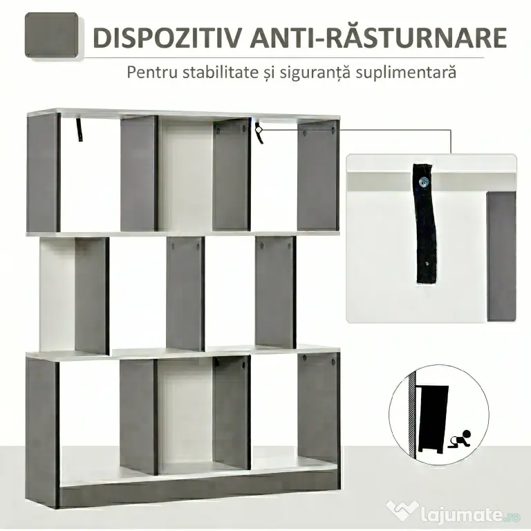 HOMCOM Bibliotecă Mobilă cu 8 Rafturi pentru Sufragerie și Dormitor, 100x24x124 cm, Gri Închis | Aosom Romania