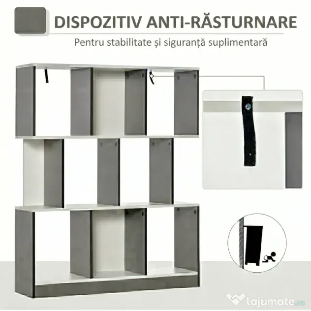HOMCOM Bibliotecă Mobilă cu 8 Rafturi pentru Sufragerie și Dormitor, 100x24x124 cm, Gri Închis | Aosom Romania